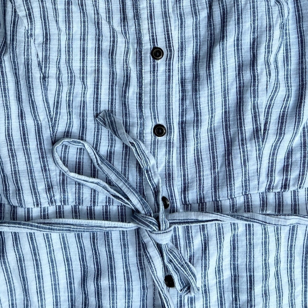 Old Navy Blue Striped Cotton Mini Dress Button Front Tie Petite L - Picture 8 of 13